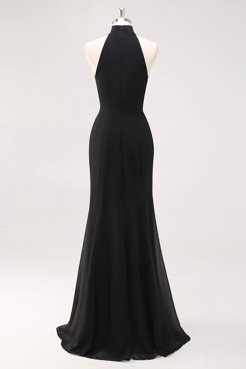 Black Mermaid Halter Neck Ruffled Long Formal Dress with Slit