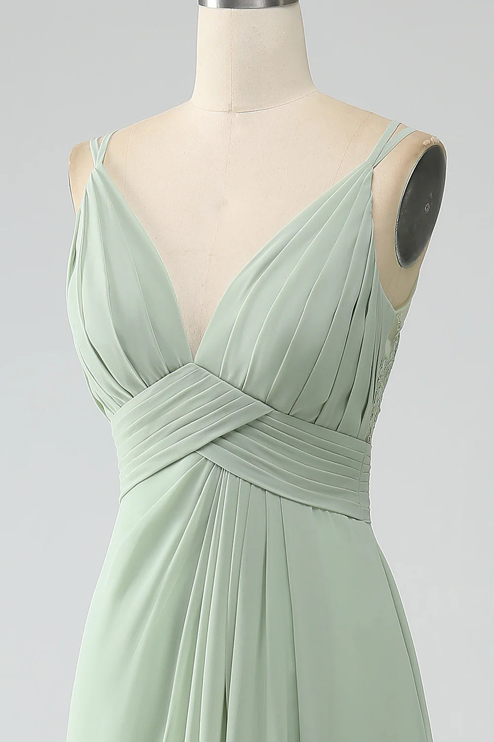 Dusty Sage A Line Spaghetti Straps Pleated Chiffon Bridesmaid Dress