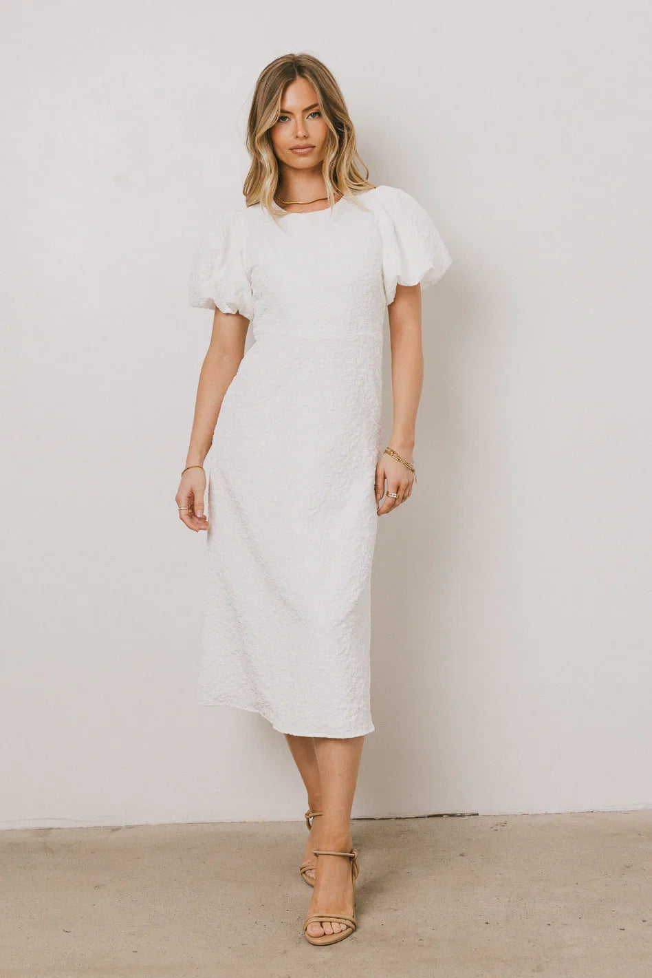 Henry Textured Midi Dress in White FINAL SALE