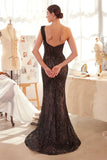 A1392 ONE SHOULDER FULLY BEADED FLORAL MOTIF GOWN GREENERY Andrea Leo