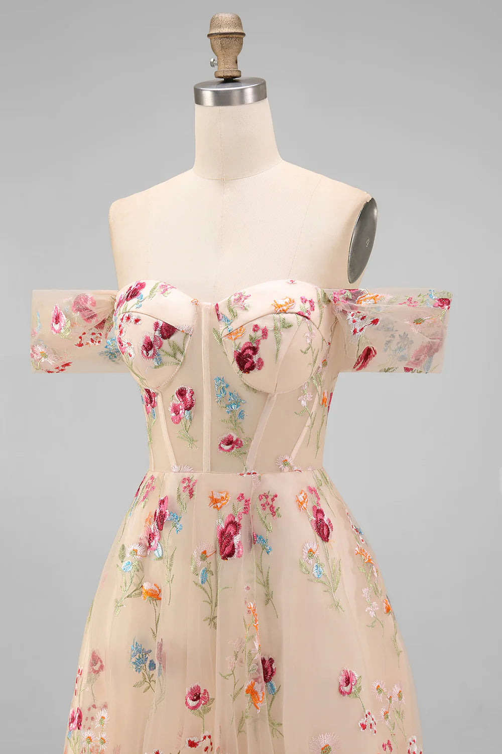 Black Off the Shoulder Floral A Line Midi Wedding Guest Dress