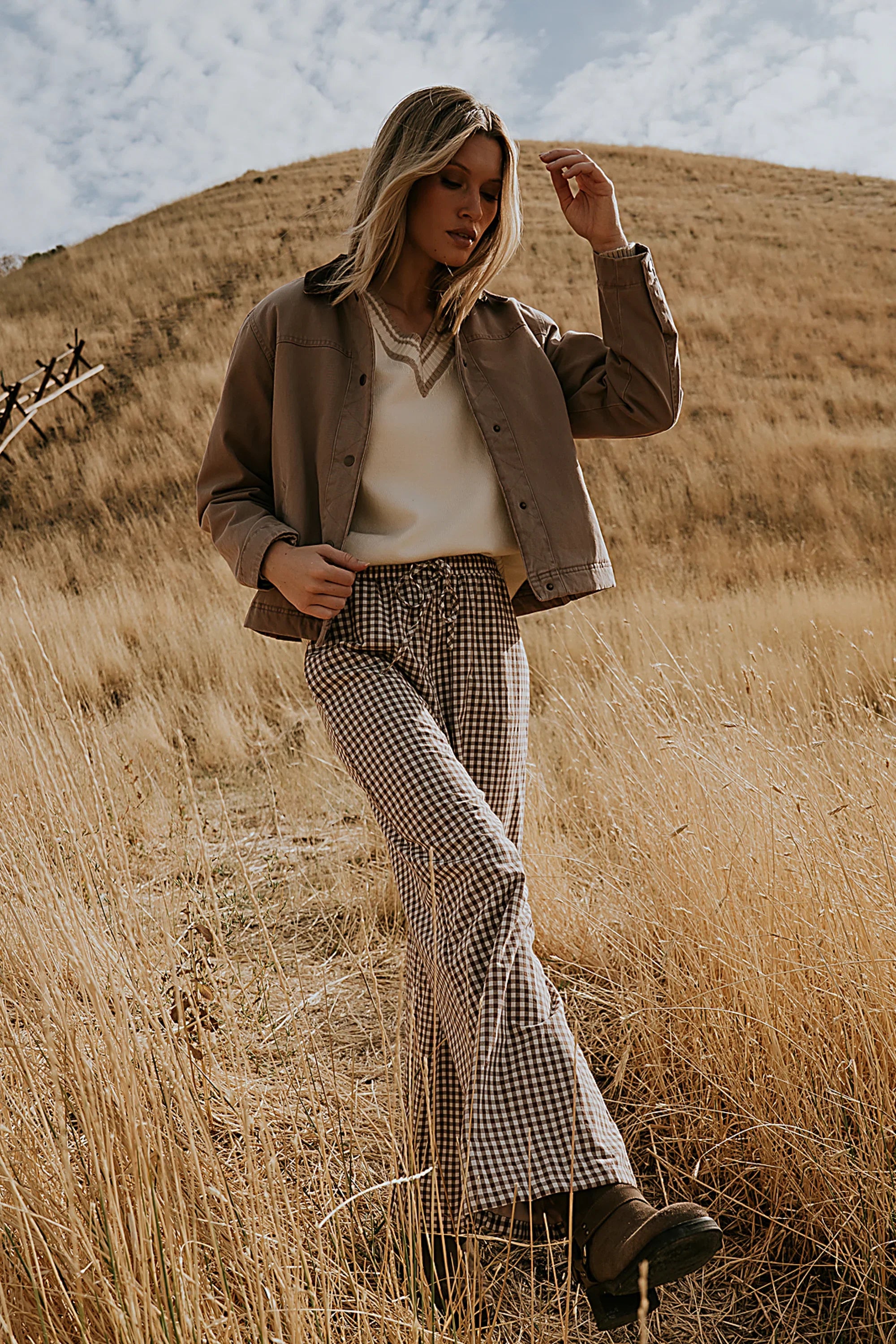 Ada Gingham Wide Leg Pants in Brown FINAL SALE