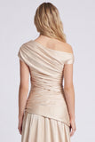 Off the Shoulder Champagne Ruched Satin Formal Dress