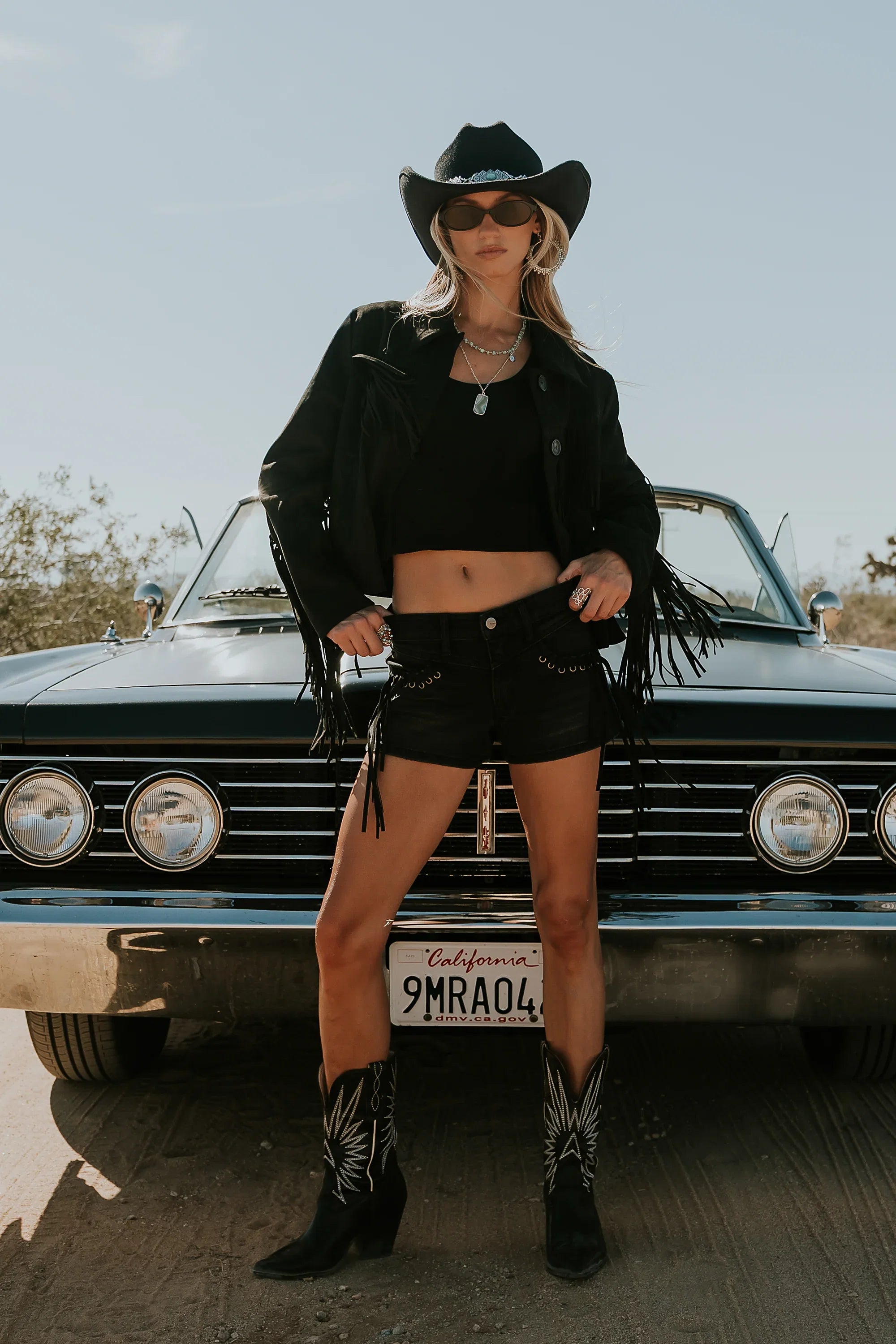 Leia Fringe Micro Shorts in Black