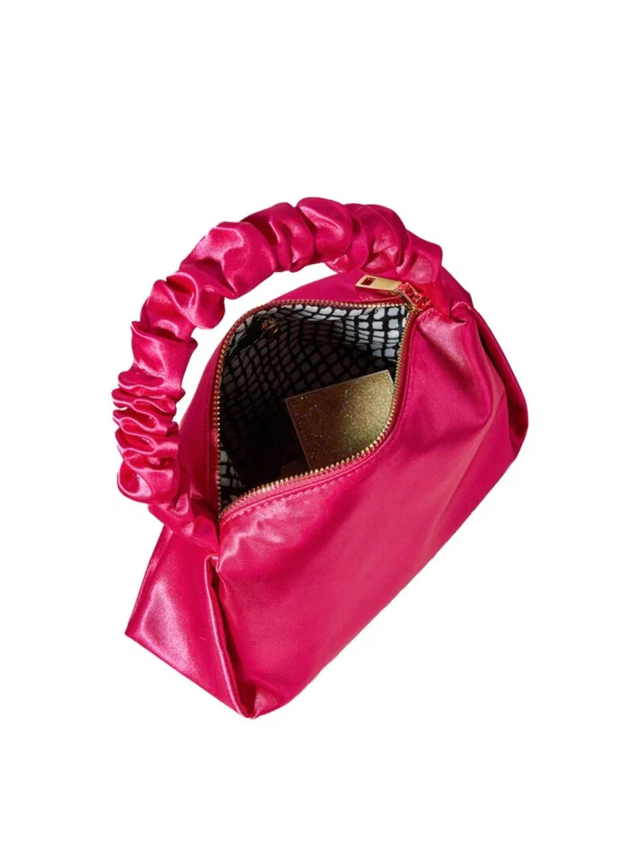 Womens Hot Pink Slouchy Handle Clutch Bags in Satin