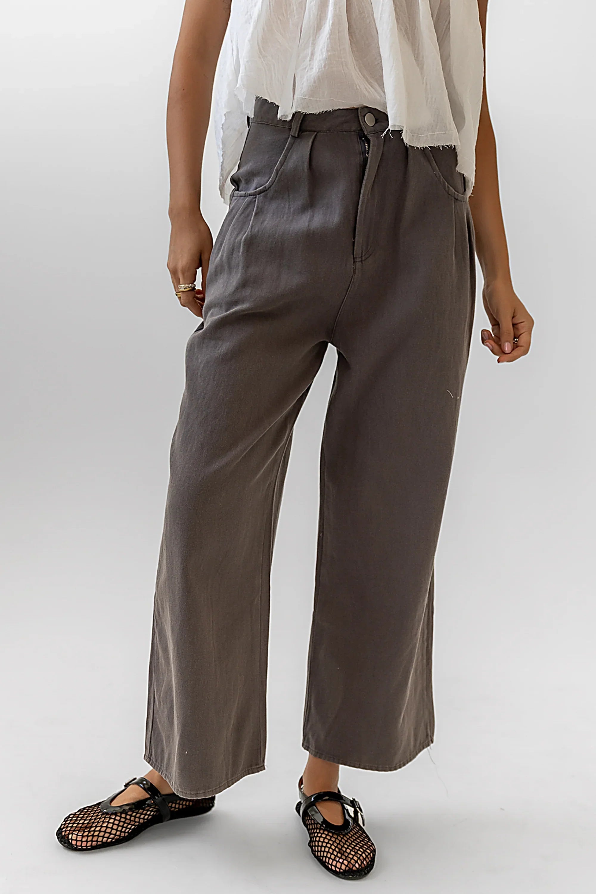 Casey Cropped Wide Leg Pants in Grey FINAL SALE