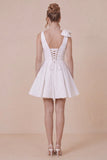 White A Line V Neck Graduation Dress with Bow