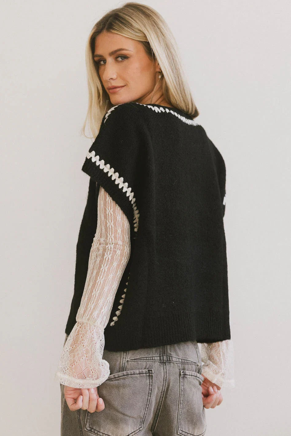 Hazel Embroidered Sweater Top in Black FINAL SALE