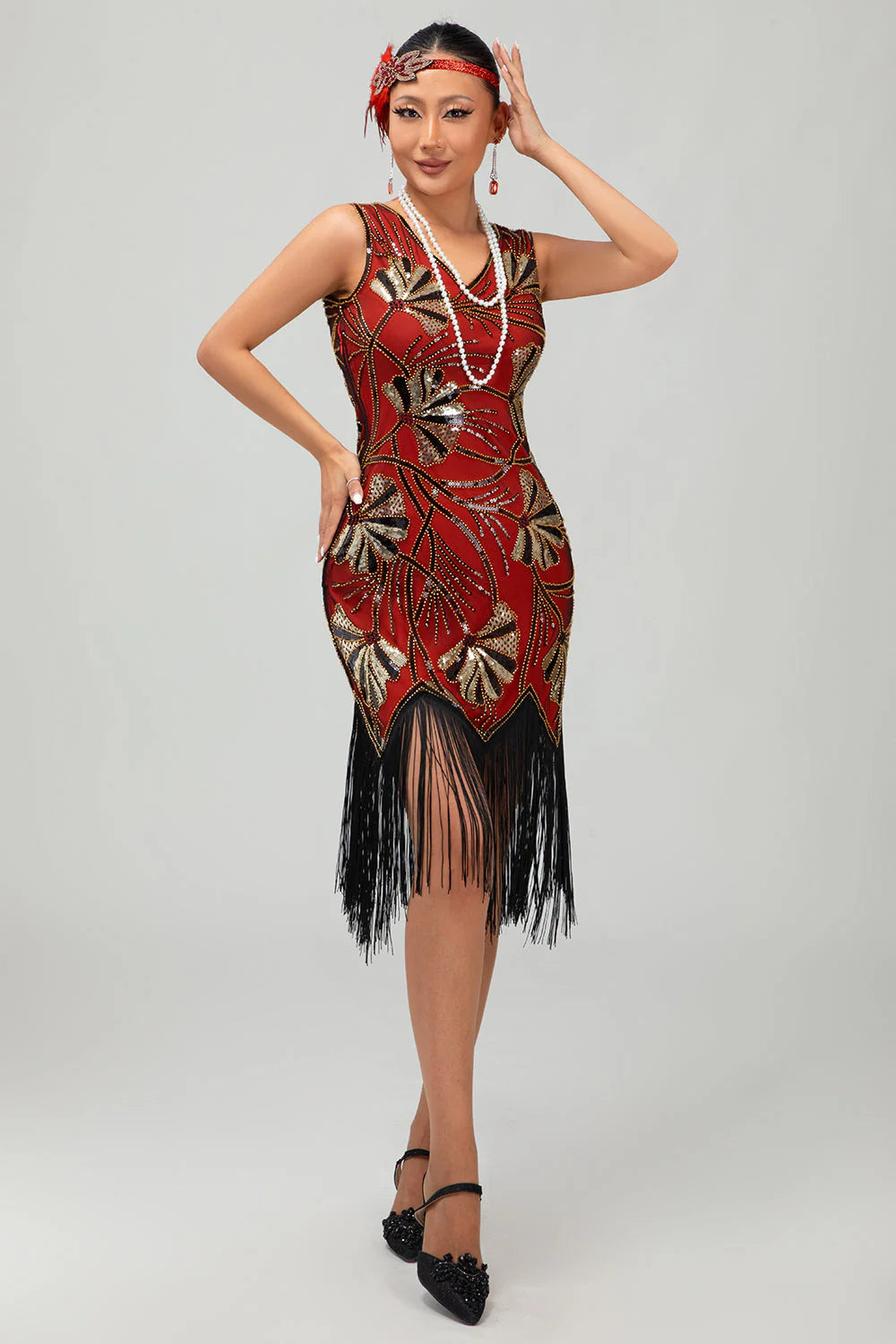 Sparkly Black Golden Short 1920s Dress with Fringes