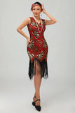 Sparkly Black Golden Short 1920s Dress with Fringes