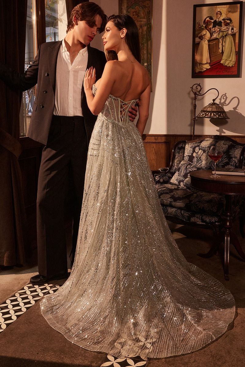 HOLLIS GOWN STRAPLESS GLITTER GOWN OVERSKIRT