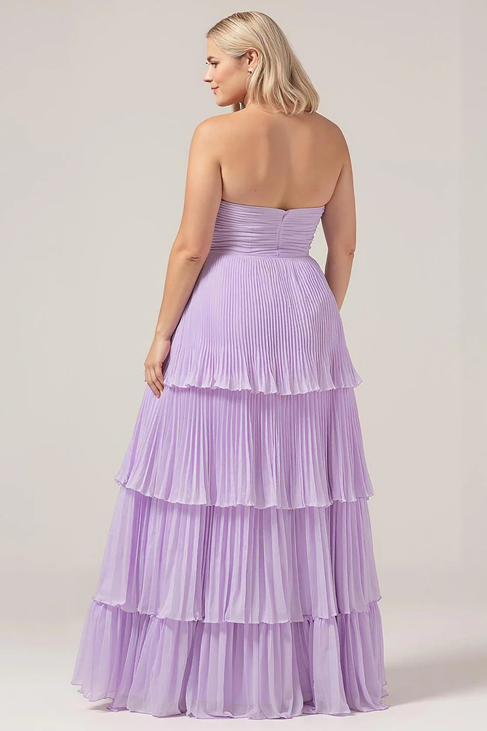 A Line Sweetheart Tiered Floor Length Chiffon Plus Size Lilac Bridesmaid Dress