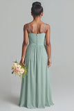 Matcha A Line Spaghetti Straps Pleated Junior Bridesmaid Dress