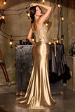 Hattie Gown Beaded Bodice Metallic Satin Dress