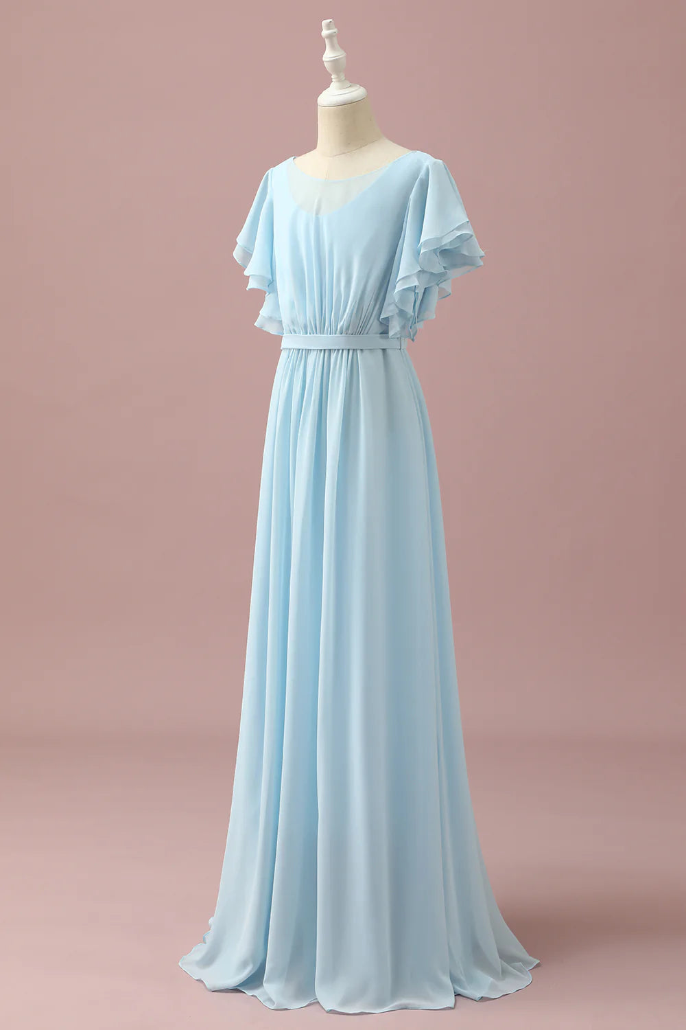 Sky Blue A Line Batwing Sleeves Chiffon Junior Bridesmaid Dress