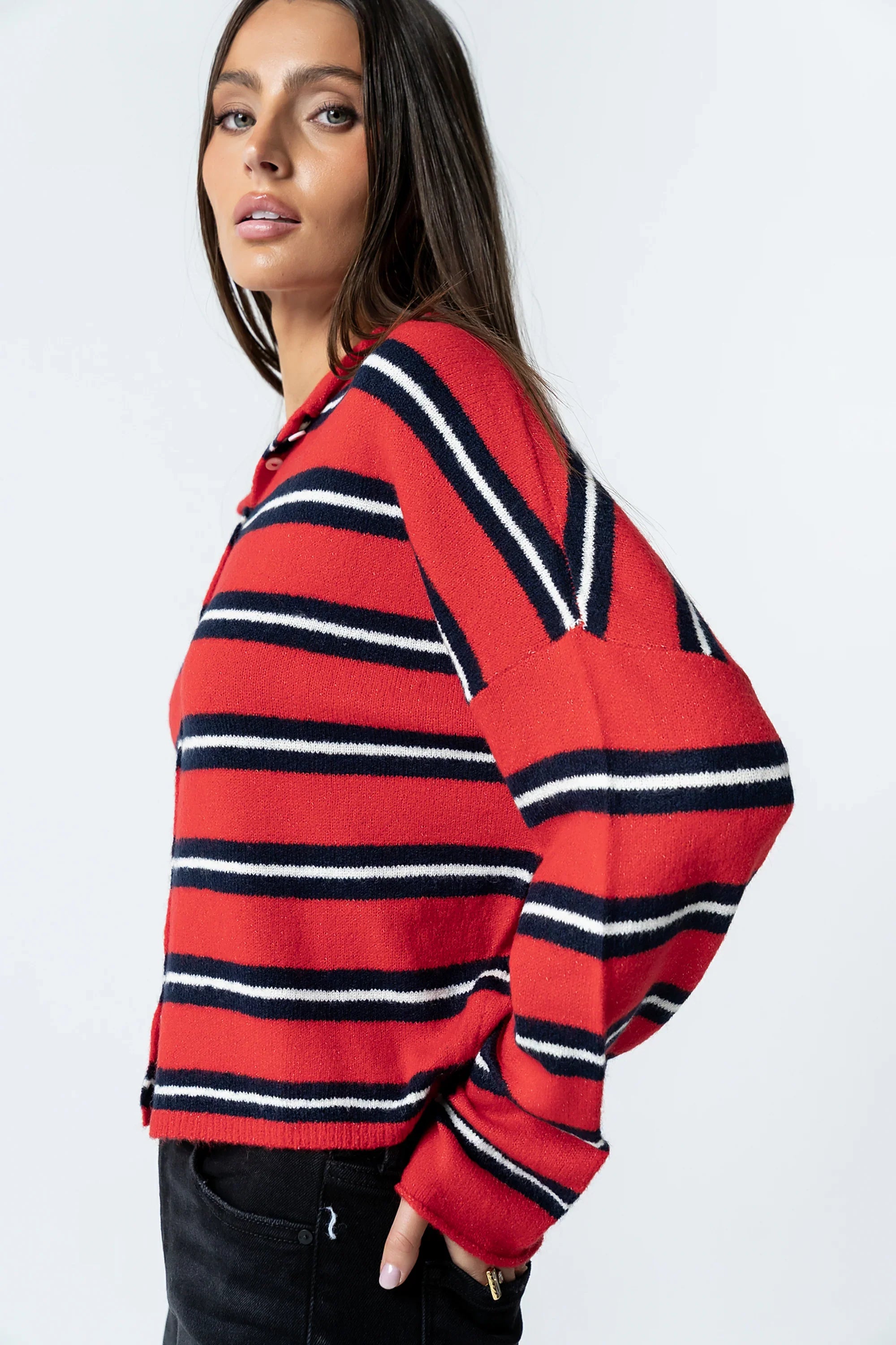 Mariah Striped Cardigan in Red FINAL SALE
