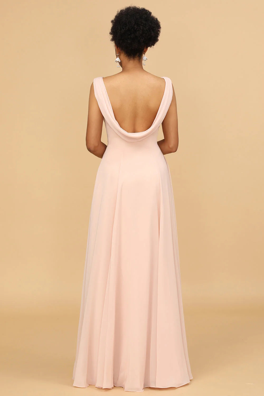 Blush A Line V Neck Chiffon Long Bridesmaid Dress