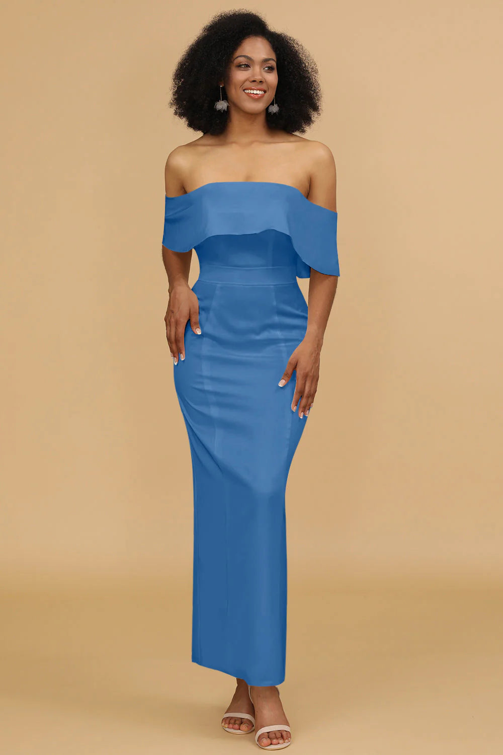 Mermaid Off the Shoulder Floor Length Satin Bridesmaid Dress