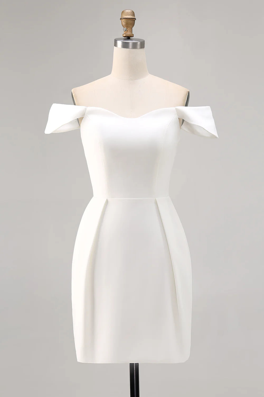 White Bodycon Off The Shoulder Satin Short Graduation Dress