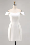 White Bodycon Off The Shoulder Satin Short Graduation Dress