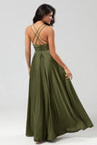 A Line Spaghetti Straps Satin Floor Length Dress