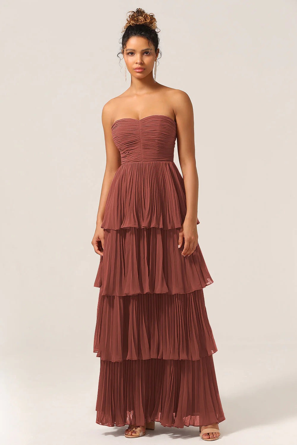 A Line Sweetheart Floor Length Tiered Chiffon Bridesmaid Dress