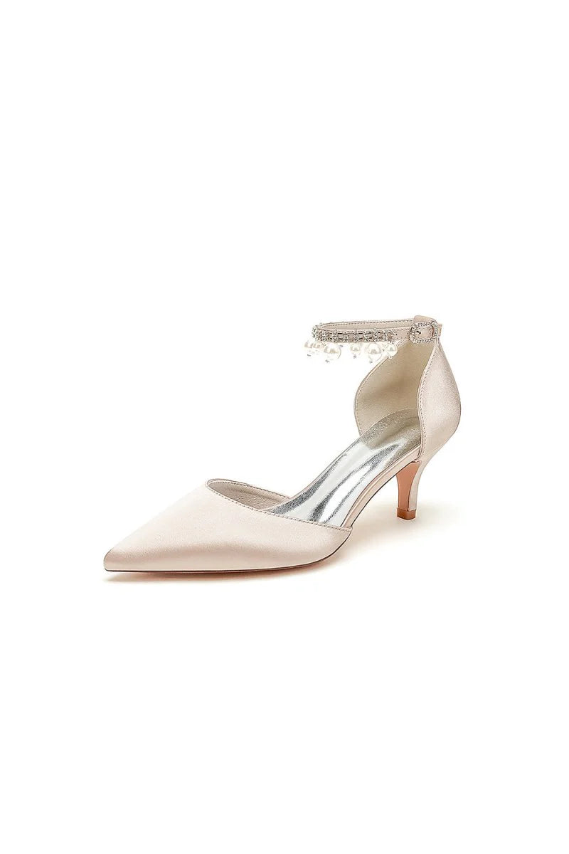 Pointed Toe Pearl Strap Kitten Heels