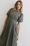 Eliana Pleated Midi Dress in Sage FINAL SALE