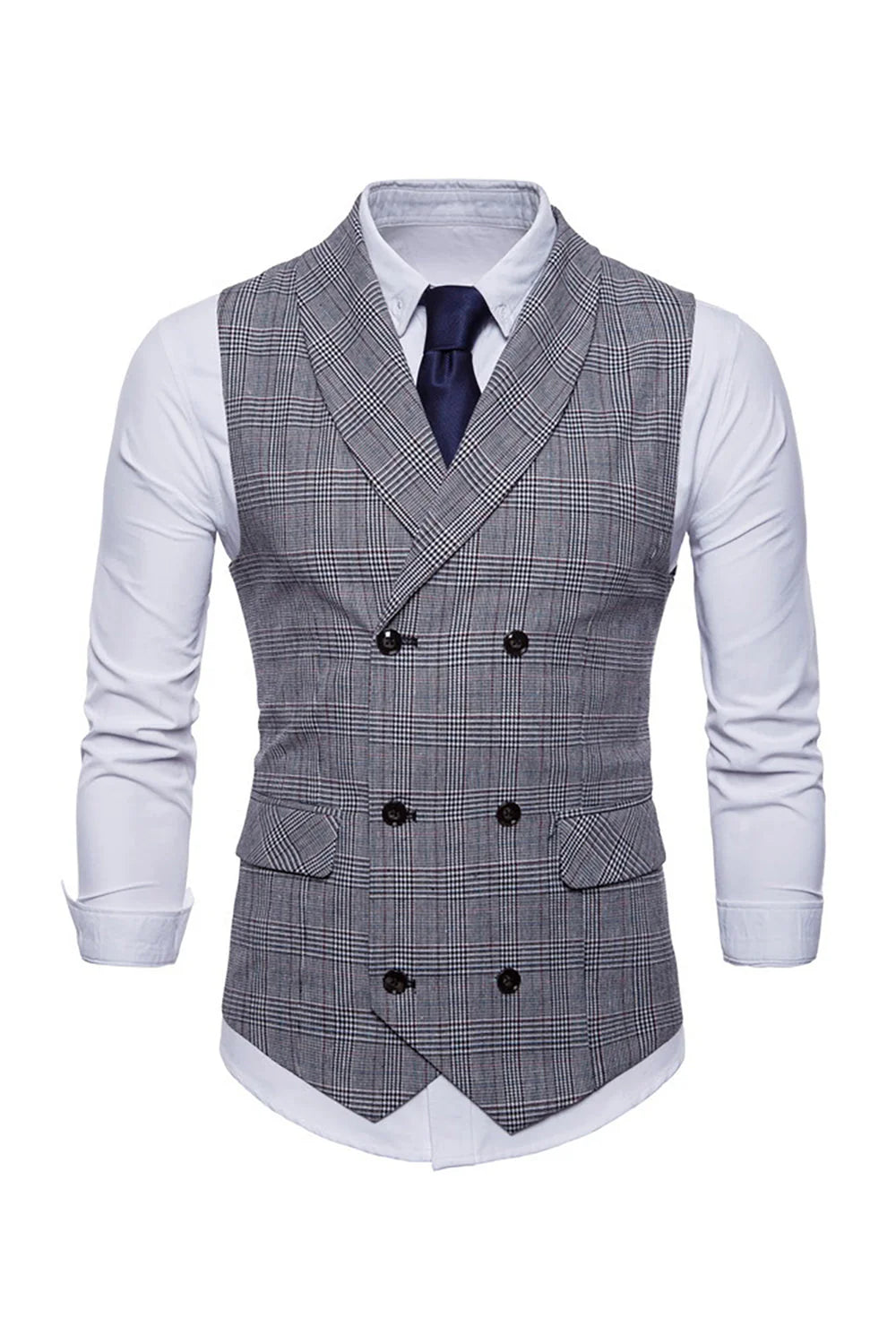 Mens Grey Pinstripe Double Breasted Shawl Lapel Suit Vest