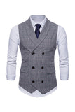 Mens Grey Pinstripe Double Breasted Shawl Lapel Suit Vest