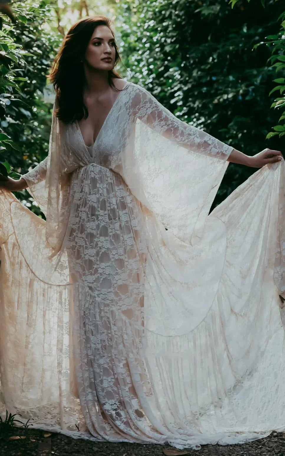 A Line Plunging Neckline Lace Wedding Dress With Open Back