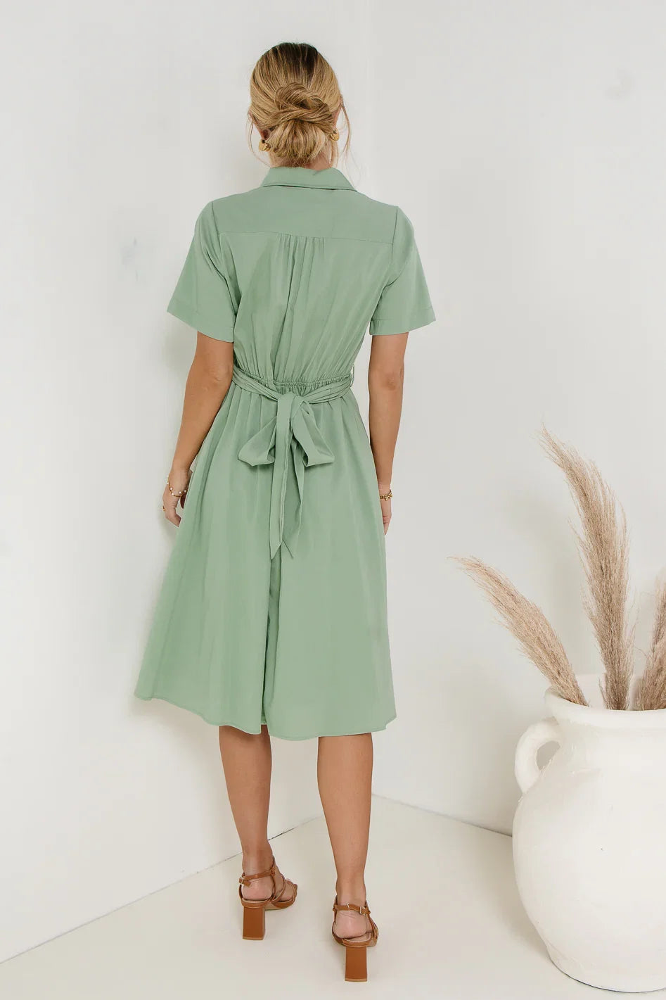 Bennett Collared Dress in Sage FINAL SALE