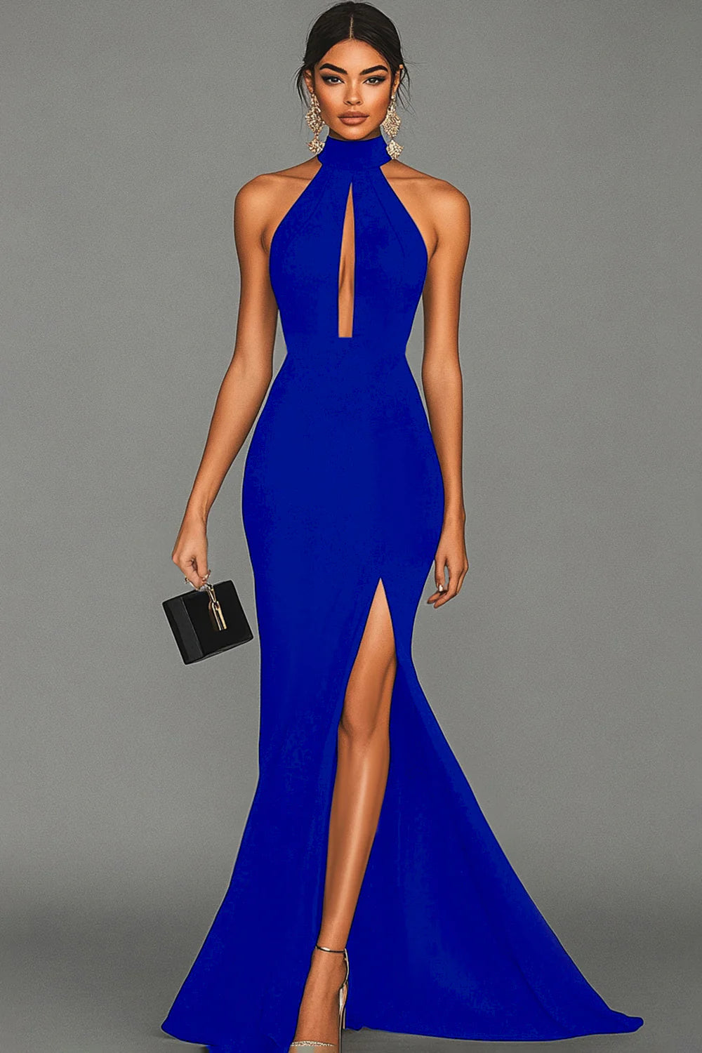 Black Halter Neck Mermaid Formal Dress