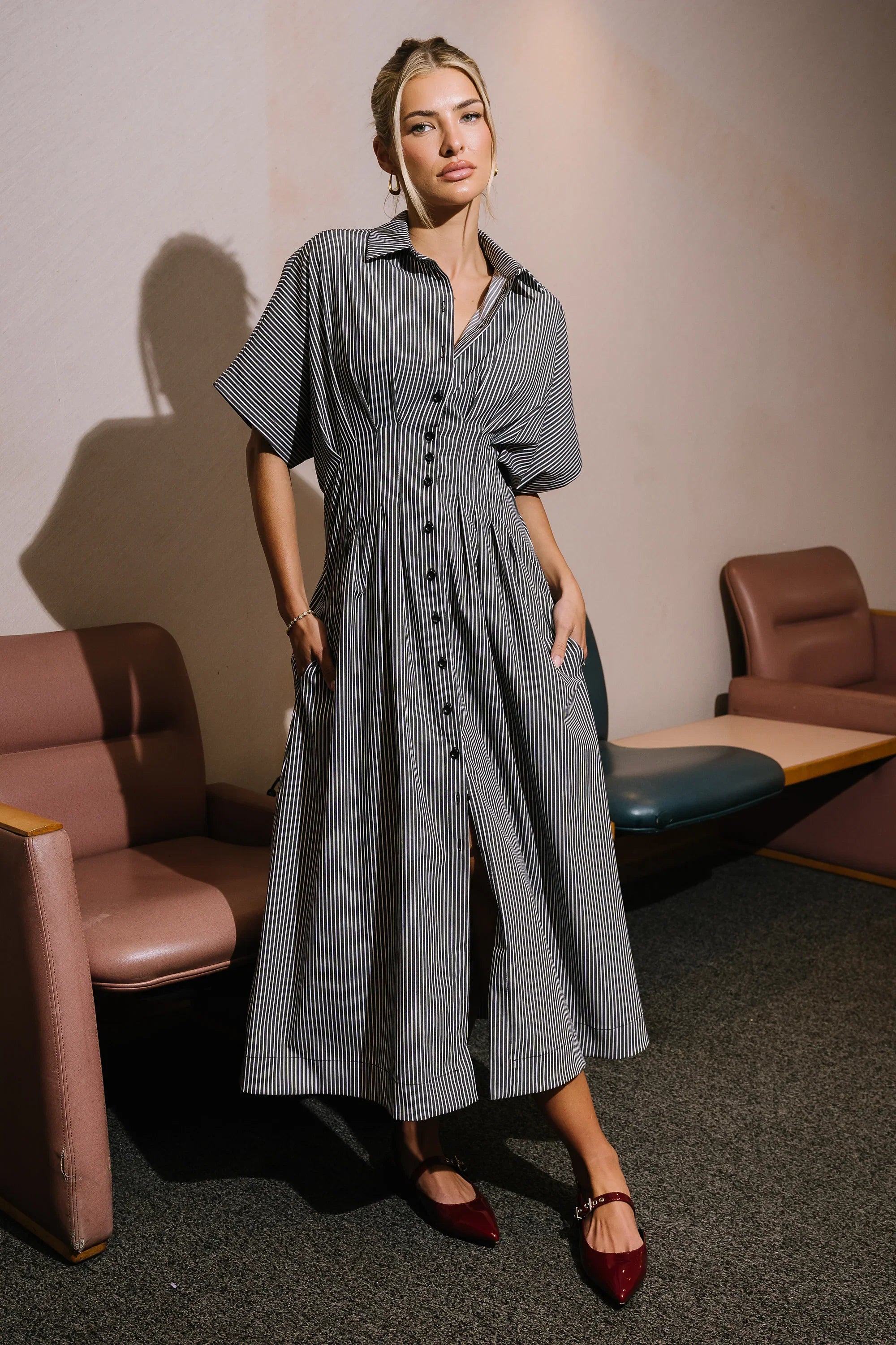Collins Striped Maxi Dress in Grey