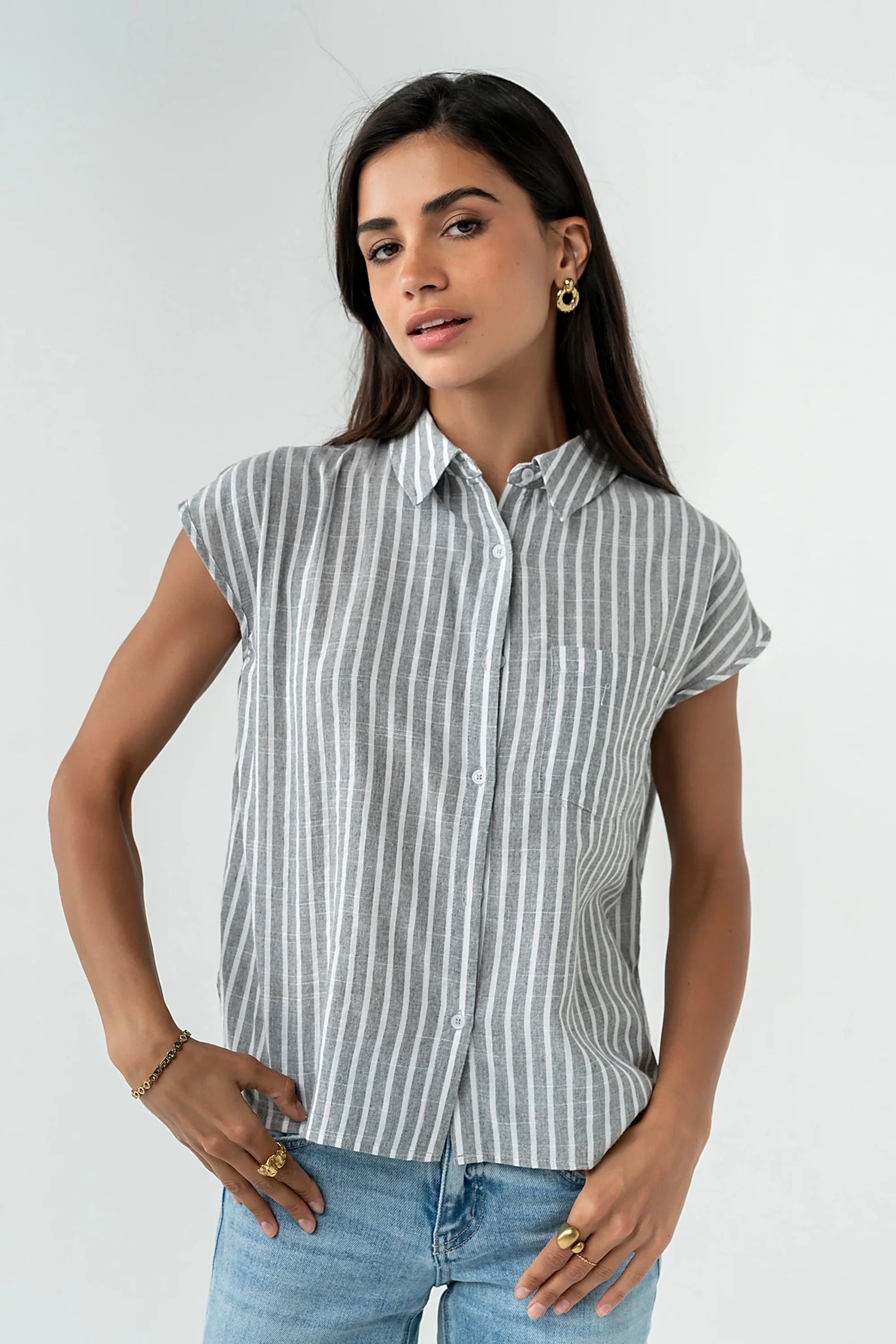 Janel Collared Striped Top