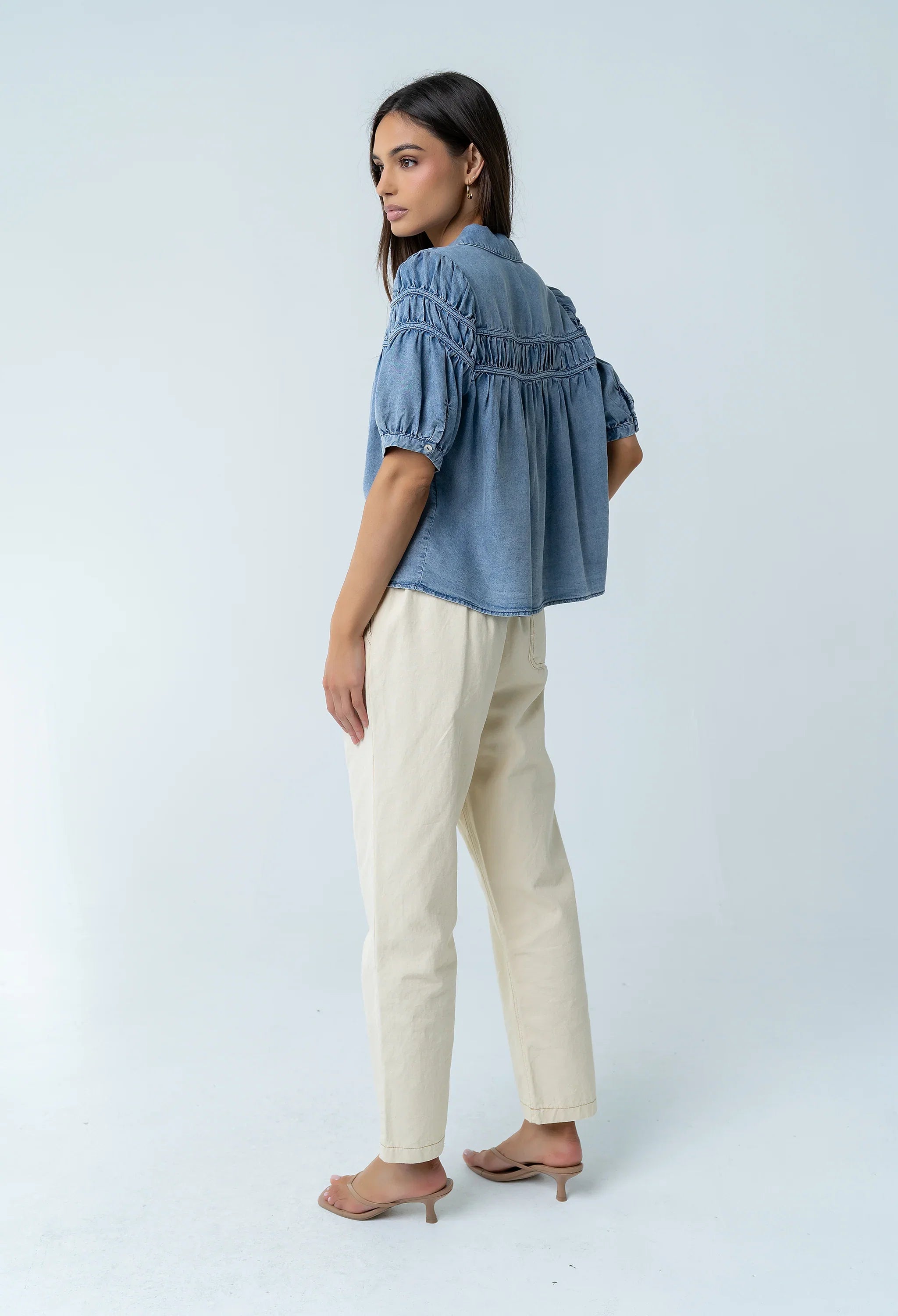 Whitney Button Up Blouse in Medium Wash