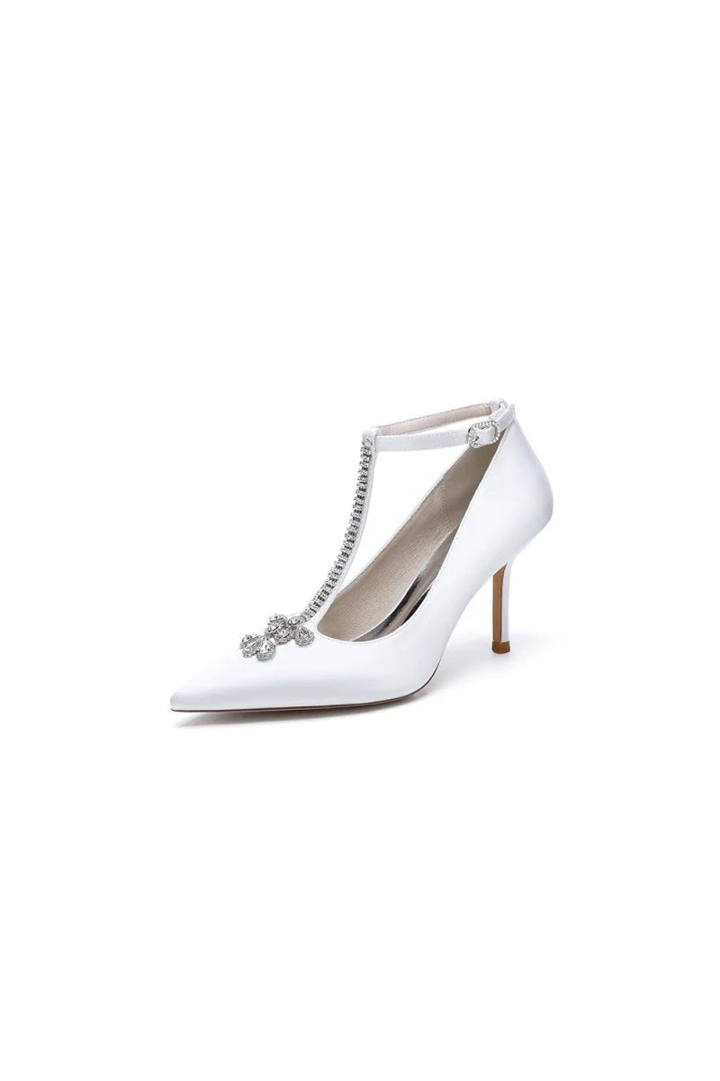 Party Pointed Toe Crystal Strap High Heels Shoes