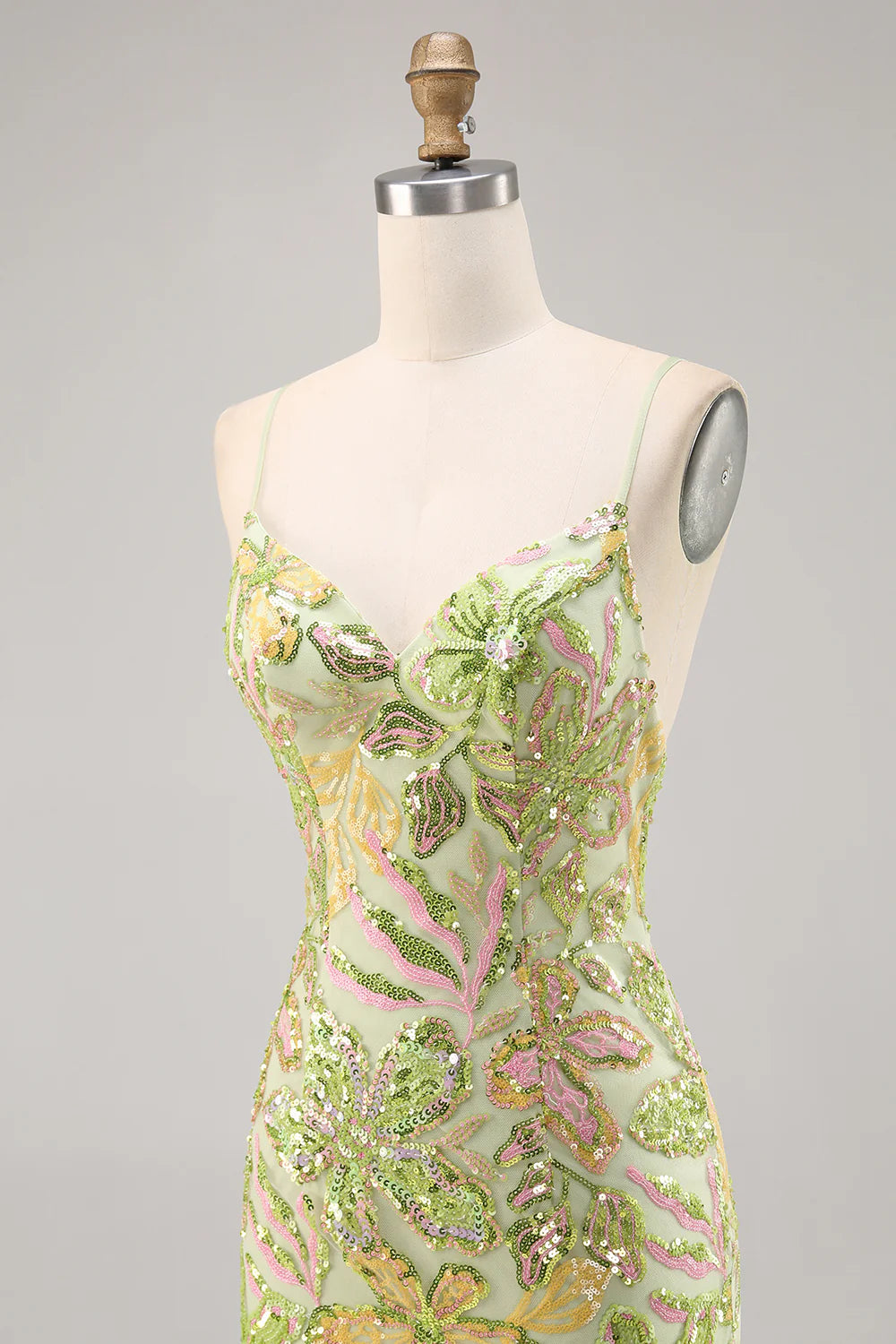 Green Bodycon Spaghetti Straps Sequins Homecoming Dress