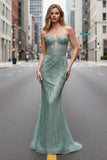 Maddox Gown Sage STRAPLESS GLITTER EMBELLISHED GOWN