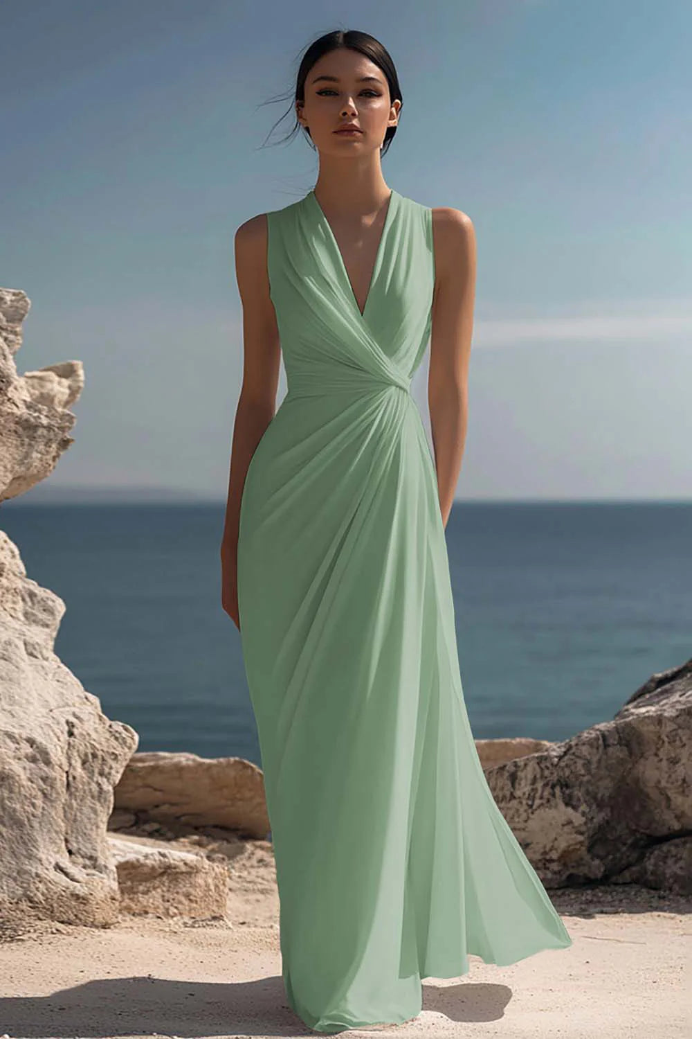 White A Line V Neck Ruched Engagement Dress
