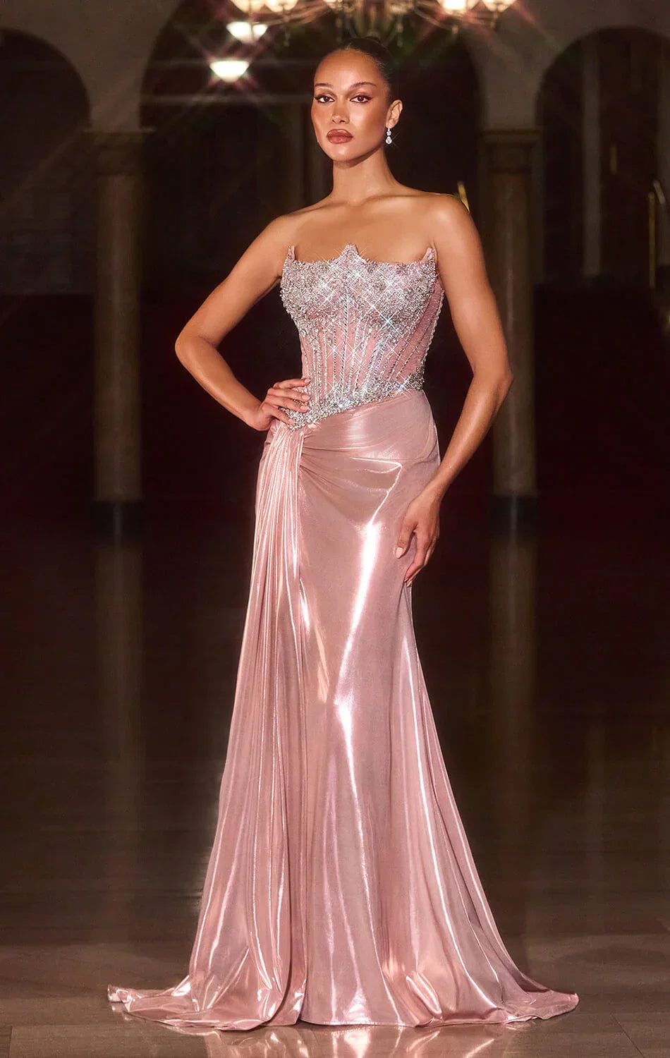Ivanna Gown High Shine Crystal Embellished Strapless Dress