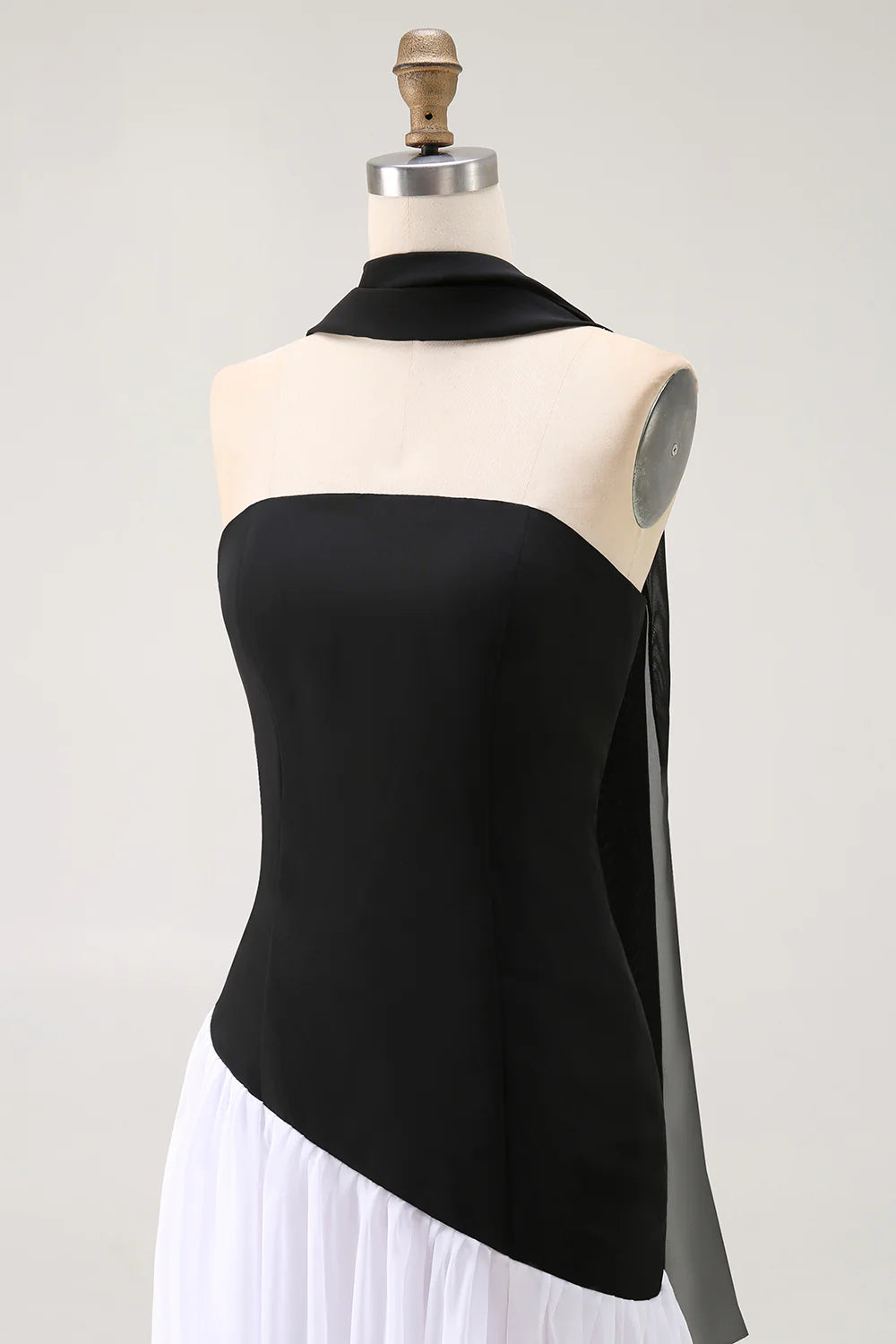 White Black Strapless Sheath Convertible Maxi Dress with Slit