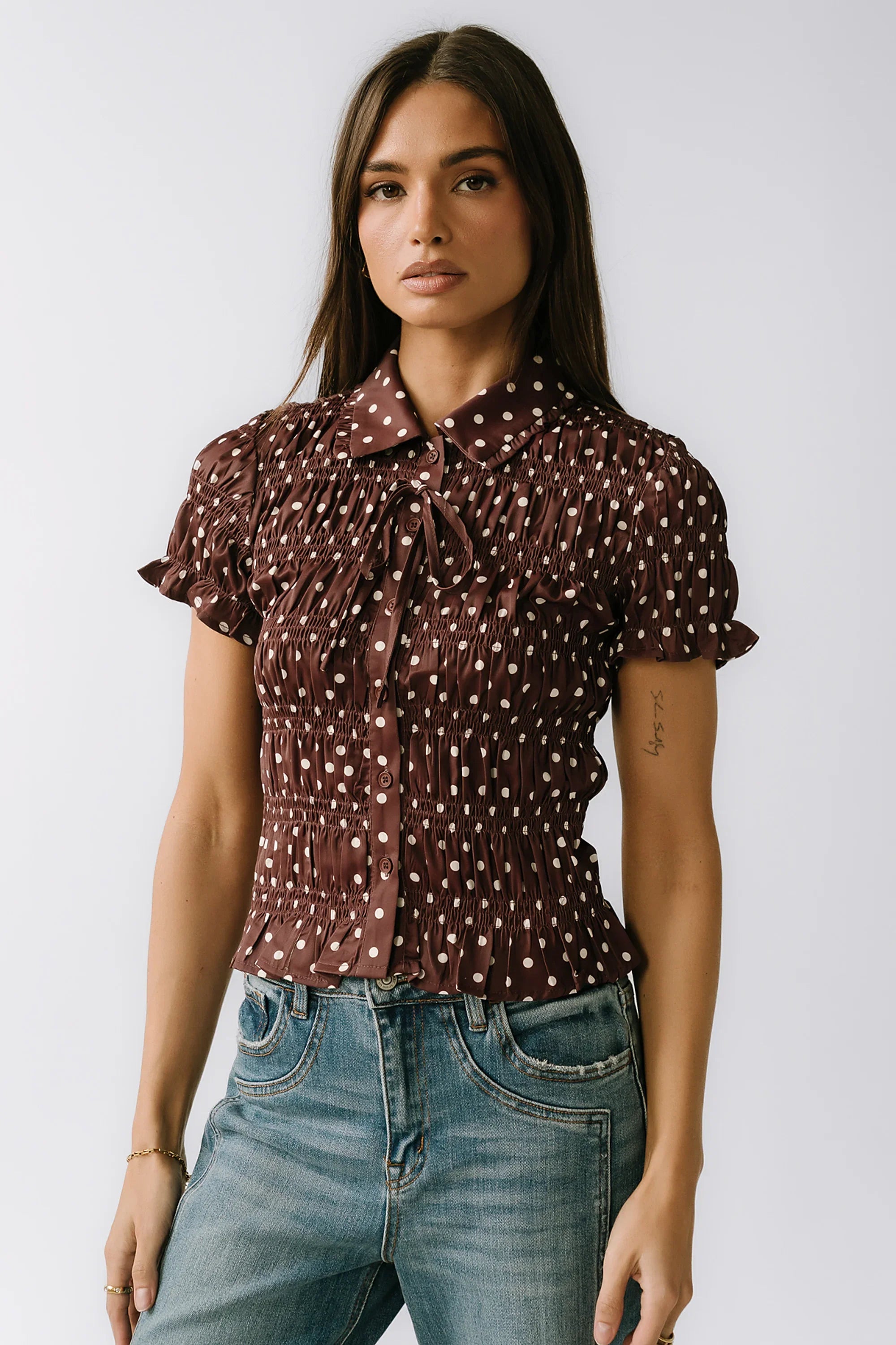 Kreyton Polka Dot Blouse in Dark Brown