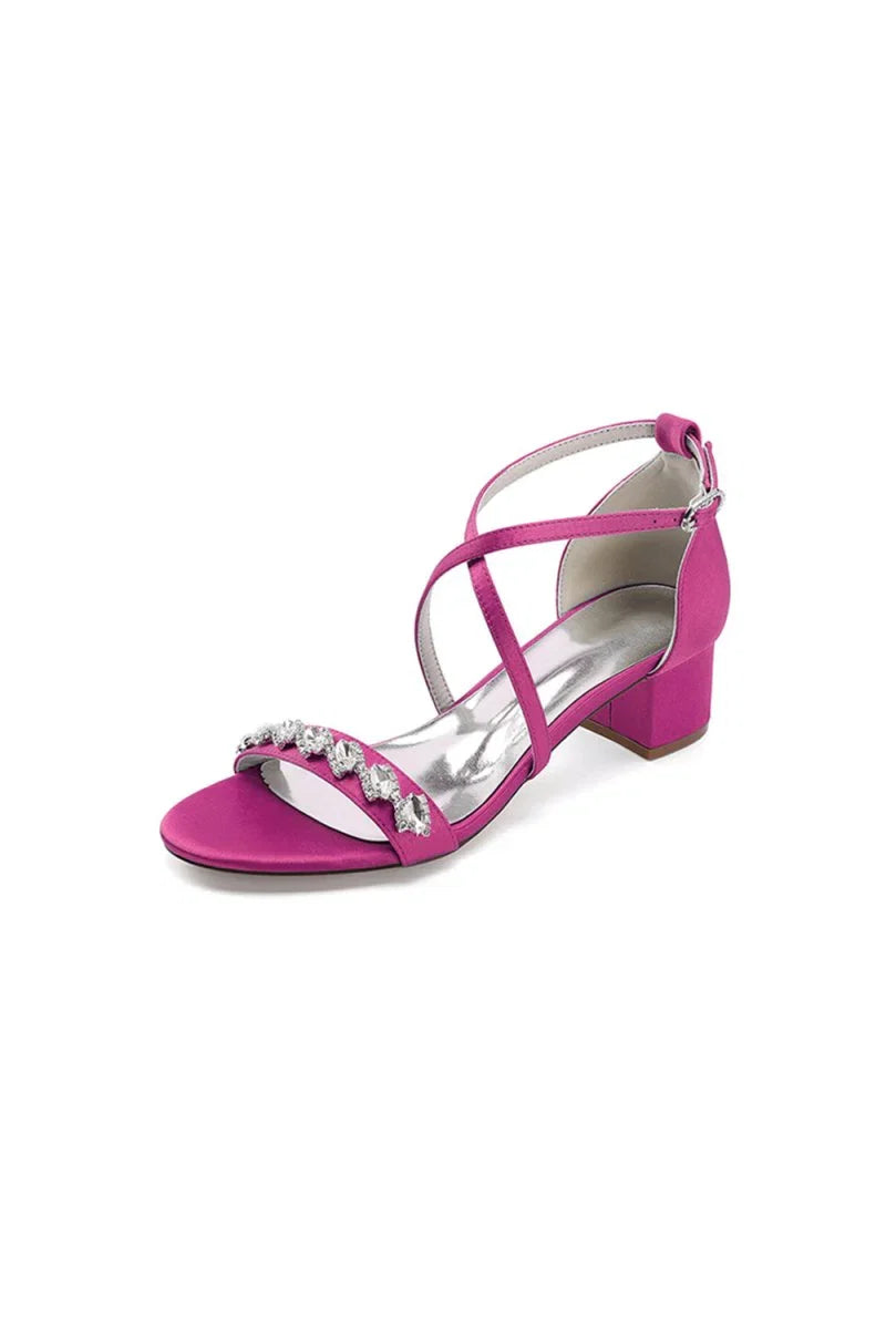 Open Toe Crystal Hollow Out Chunky Heels