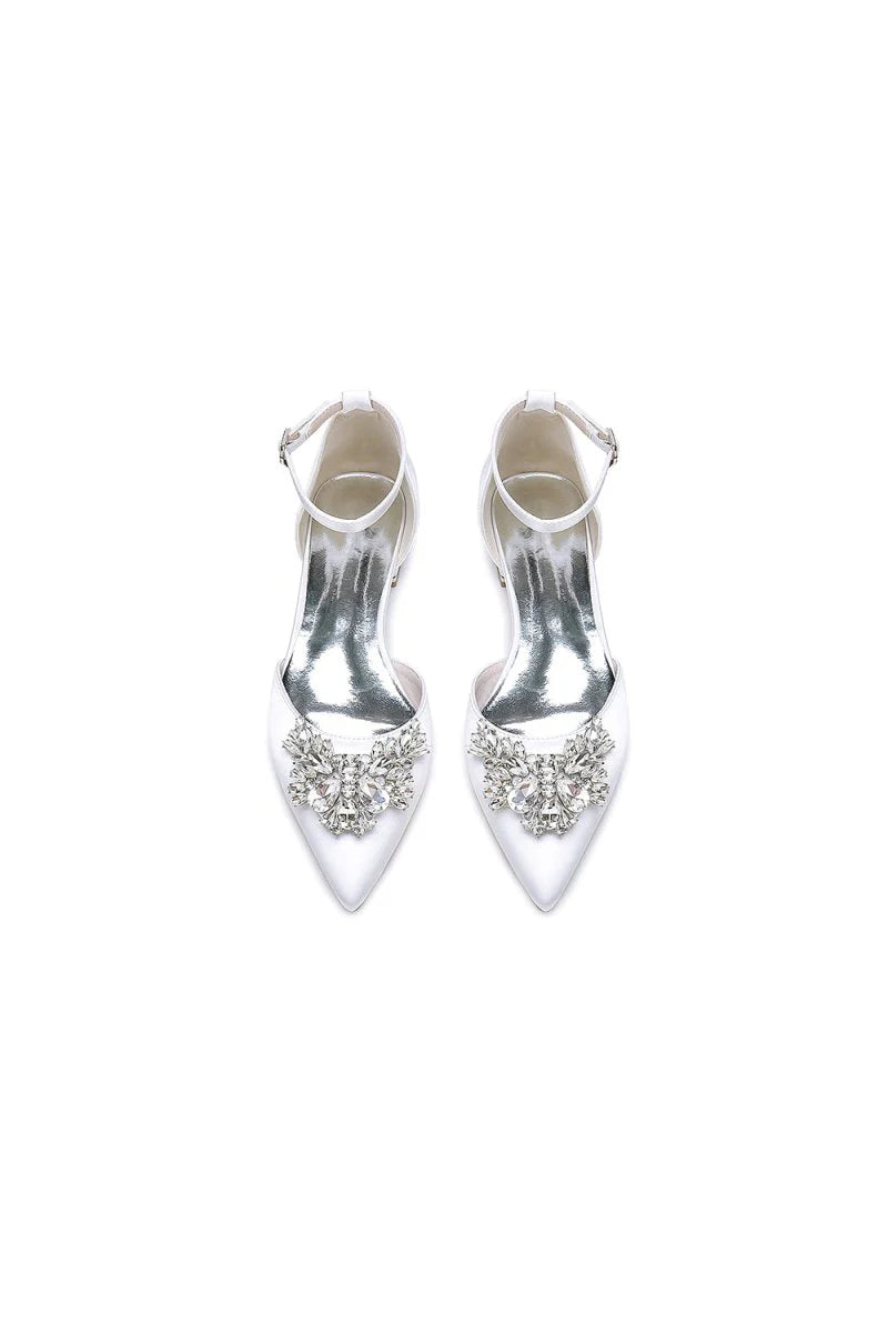 Rhinestone Pointed Toe Ankle Strap Kitten Heels