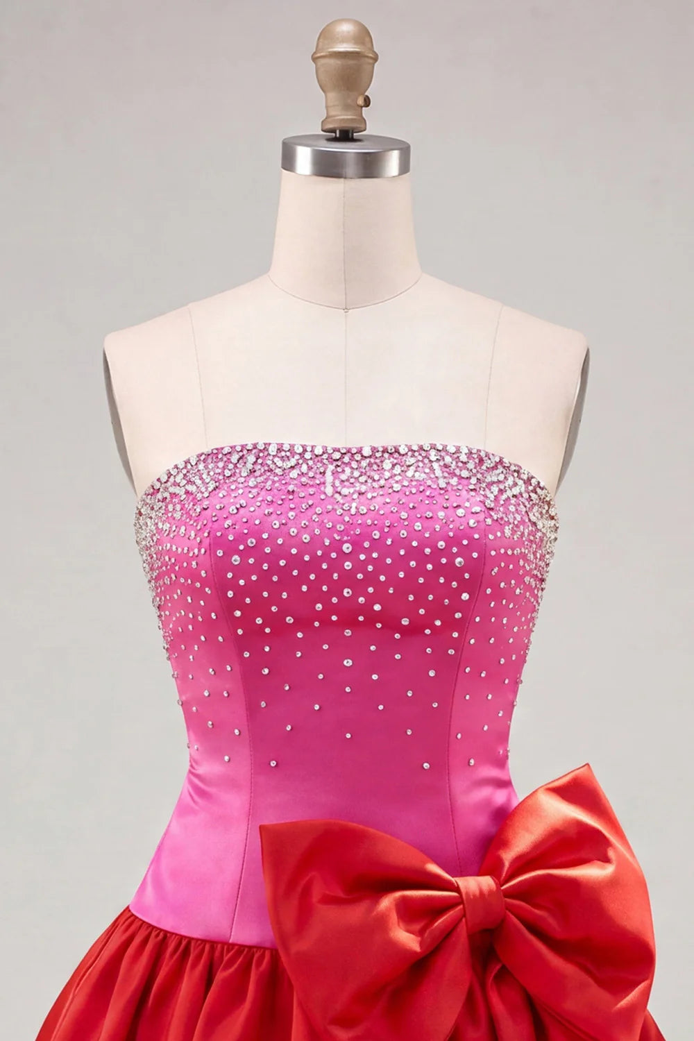 Beaded A Line Strapless Blue Homecoming Dress with Bow