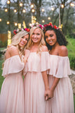 A Line Long Chiffon Off the Shoulder Mix And Match Bridesmaid Dresses