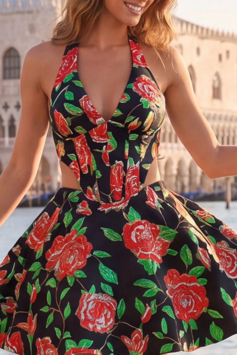 Halter Lilac A Line Cut Out Floral Corset Homecoming Dress