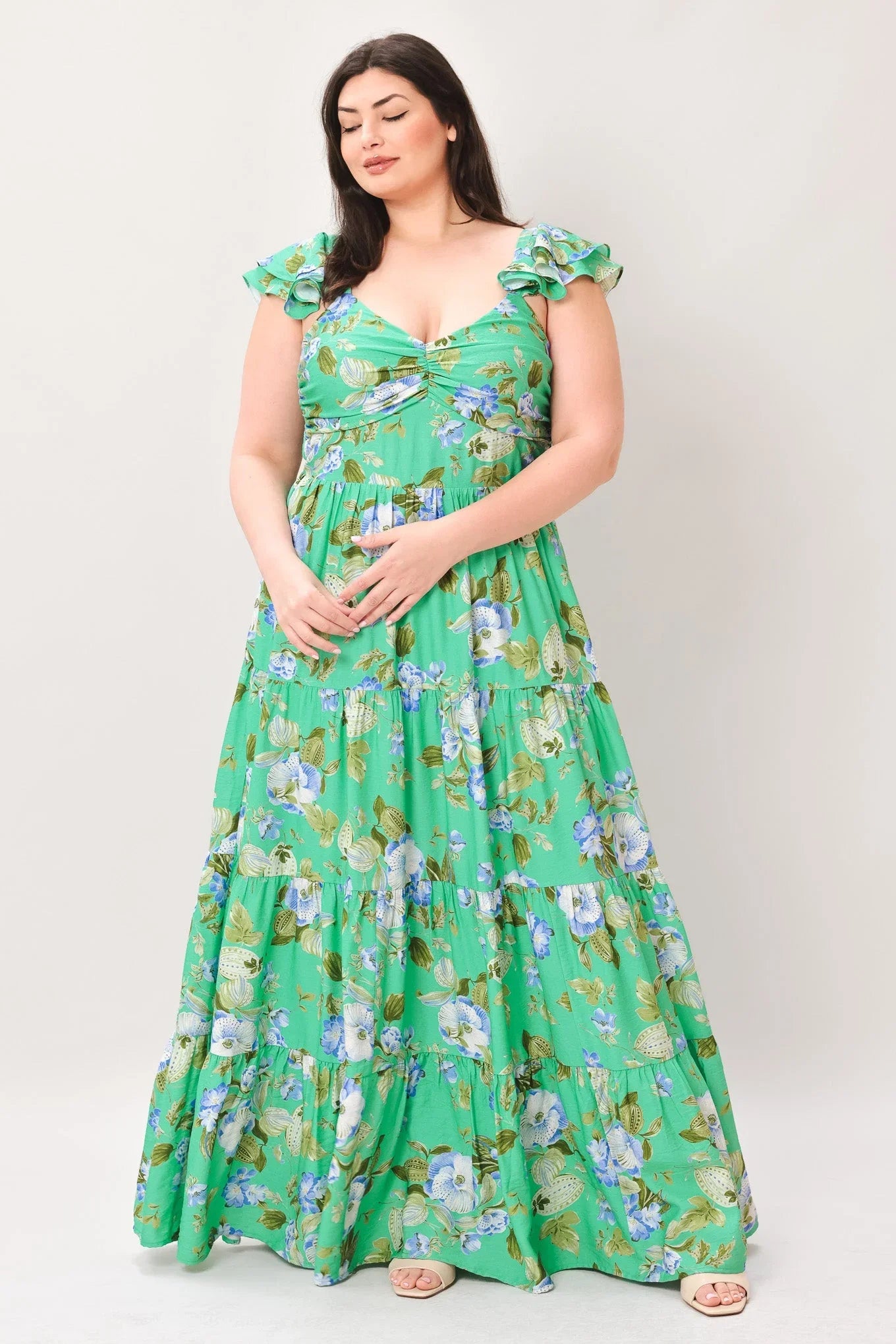 FRESH BLOSSOM GREEN FLORAL MAXI DRESS