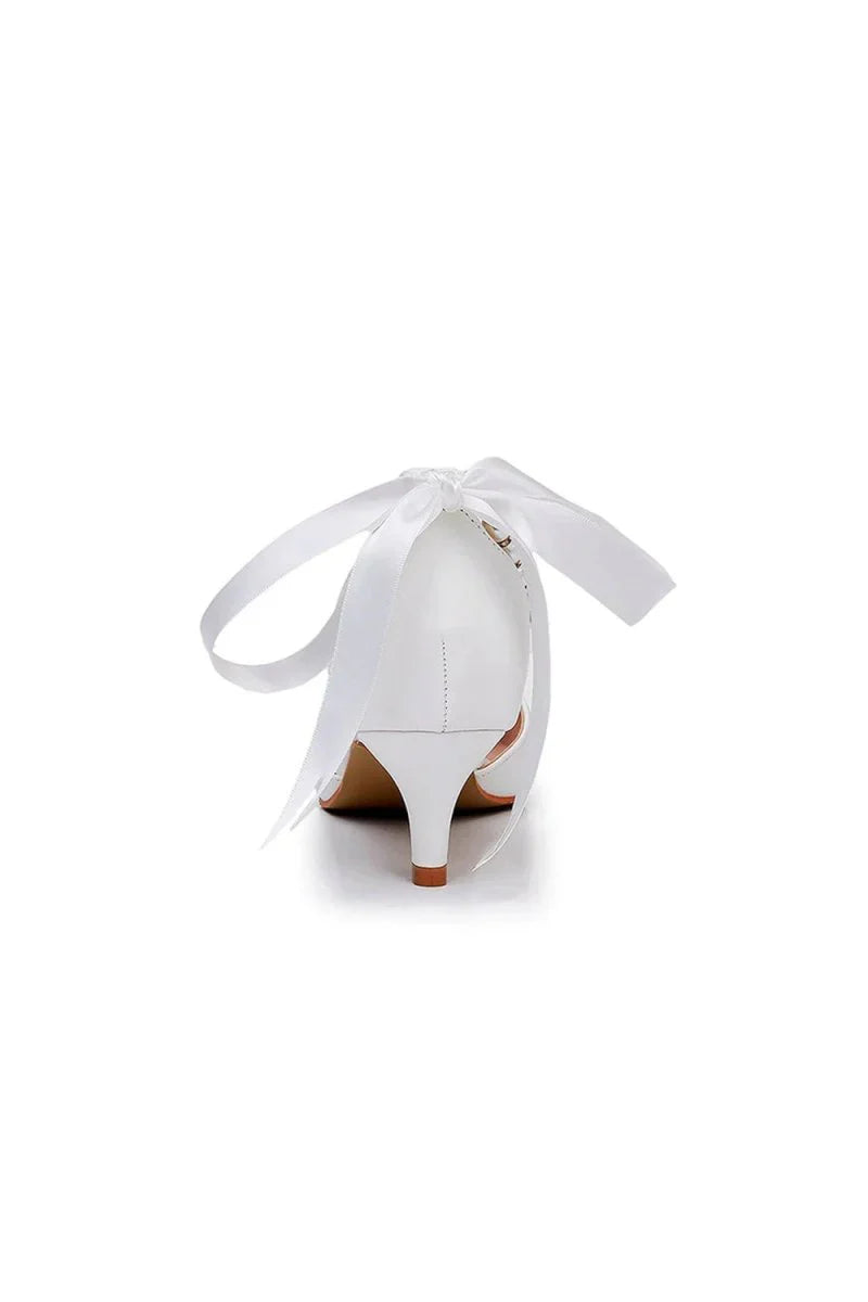 Pointed Toe Kitten Heels Ankle Strap Wedding Shoes